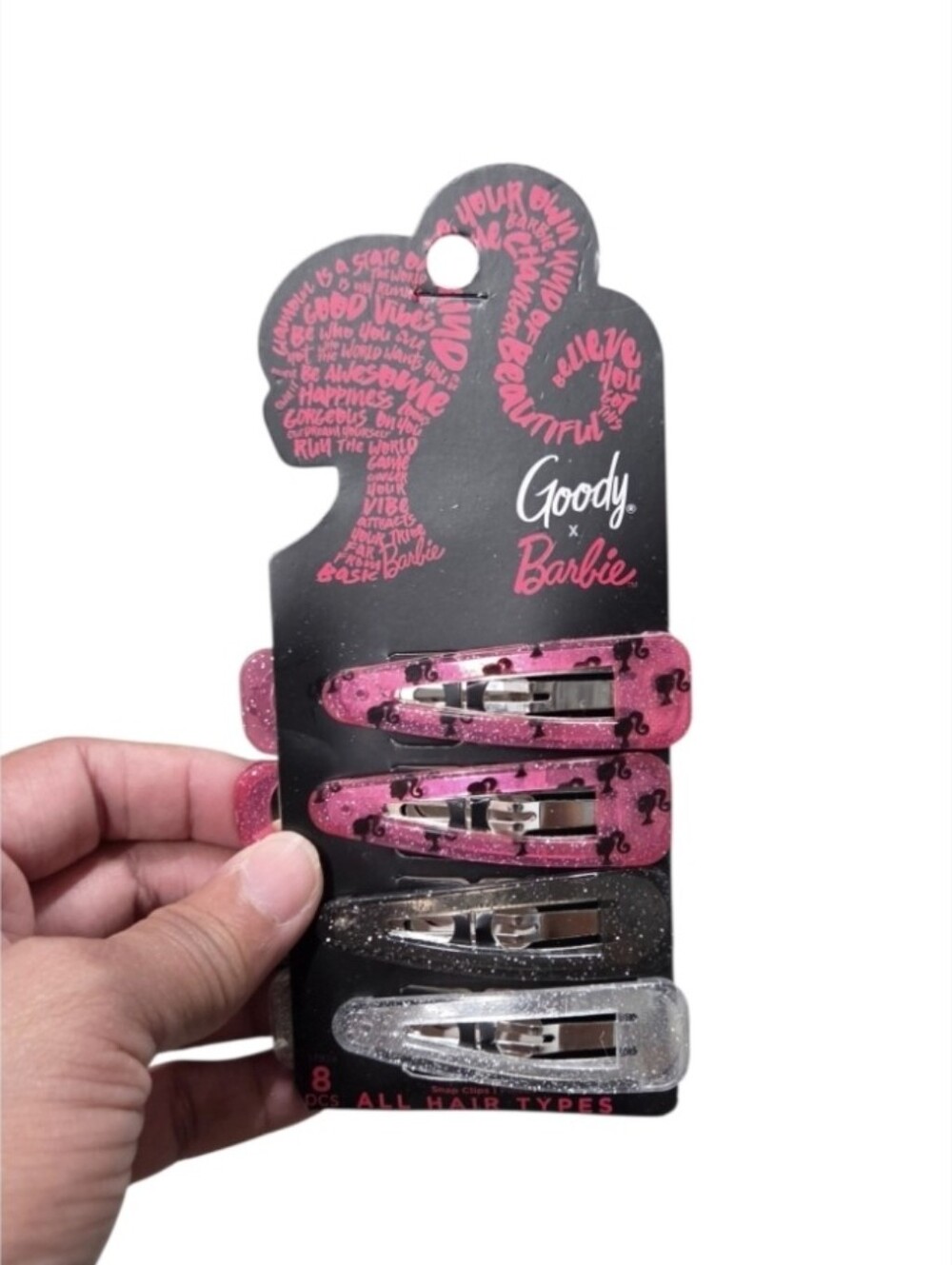 Barbie Glitter Snap Hair Clips - Pink & Silver Black